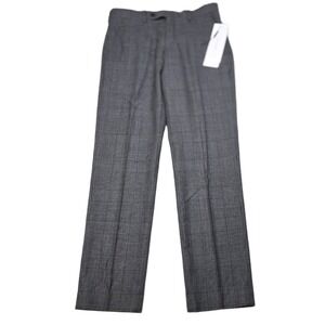Calvin Klein Slim Fit Dress Pants Mens 32x30 Grey Plaid Wool Stretch $200 NEW